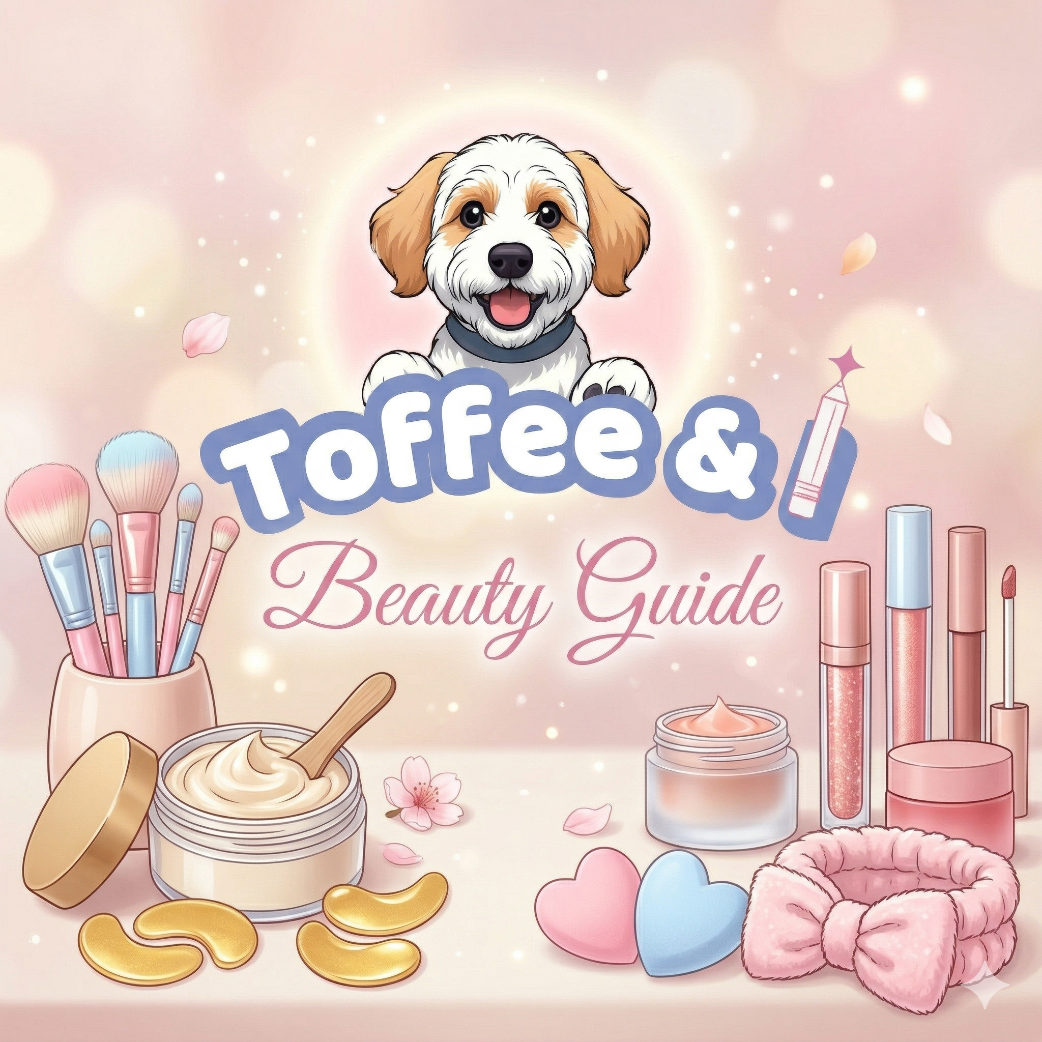 Toffee & I logo on soft pink aesthetic background