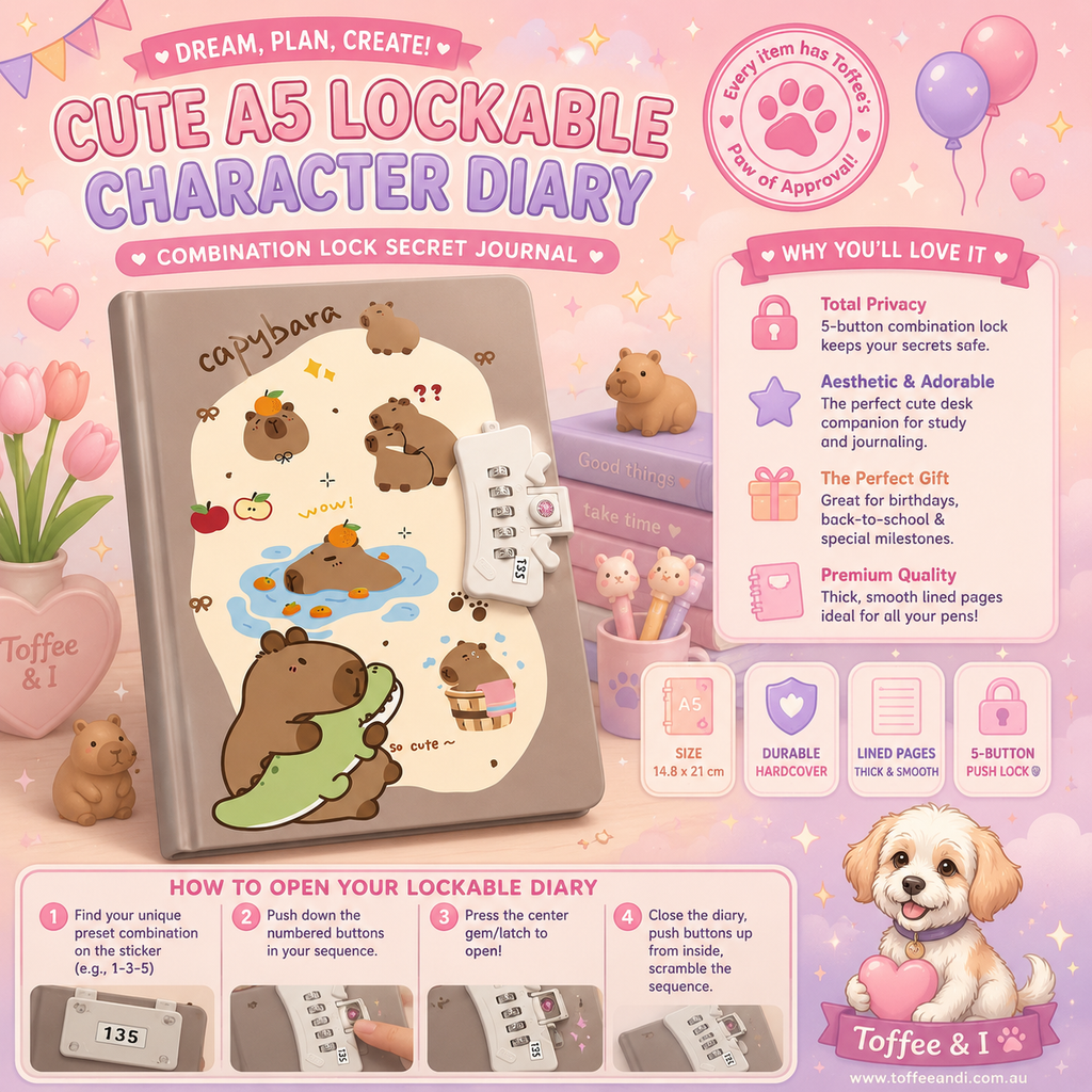 Cute A5 Lockable Character Diary | Combination Lock Secret Journal