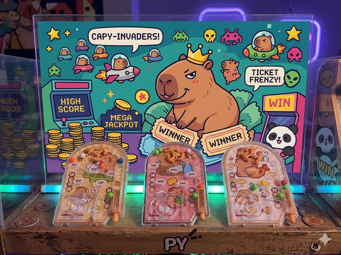 Buy party favor add-on with 3 varieties of Capybara themed Marble Palm Game