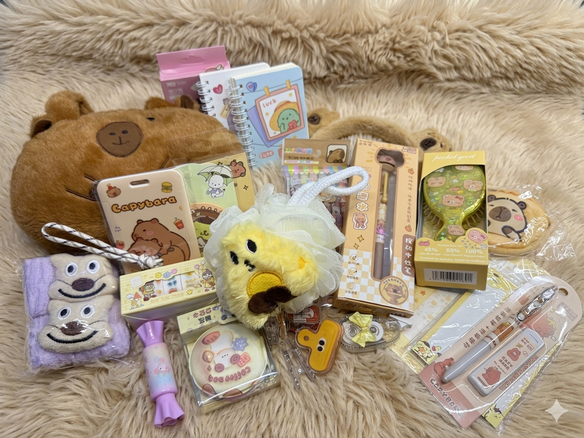 Assorted cute stationery and surprise goodies from Toffee’s Opening Hand mystery bundle