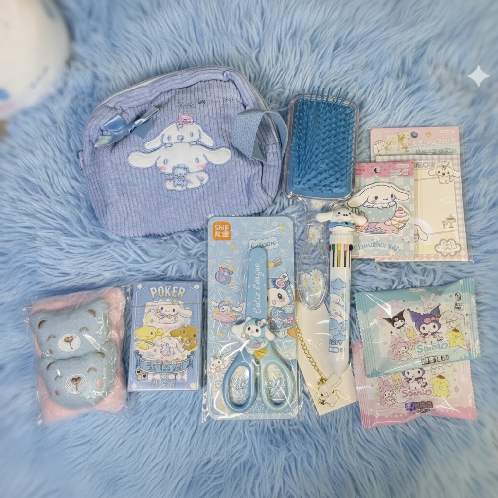 Assorted cute stationery and surprise goodies from Toffee’s Blue Stationery Giftbox