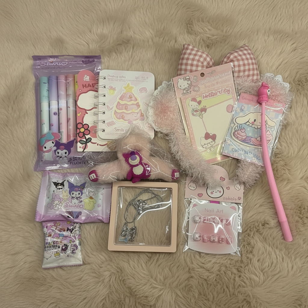 Assorted cute stationery and surprise goodies from Toffee’s Opening Hand mystery bundle