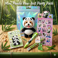 Panda theme stationery bundle laid out on desk with mini pocket notebook, eraser, 2x pencil, pencil sharpener and a sticker sheet.