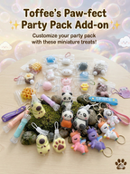 Assortment of party favor add-on such as squishy, and keychain with different themes such as panda, capybara, unicorn, spaceboy