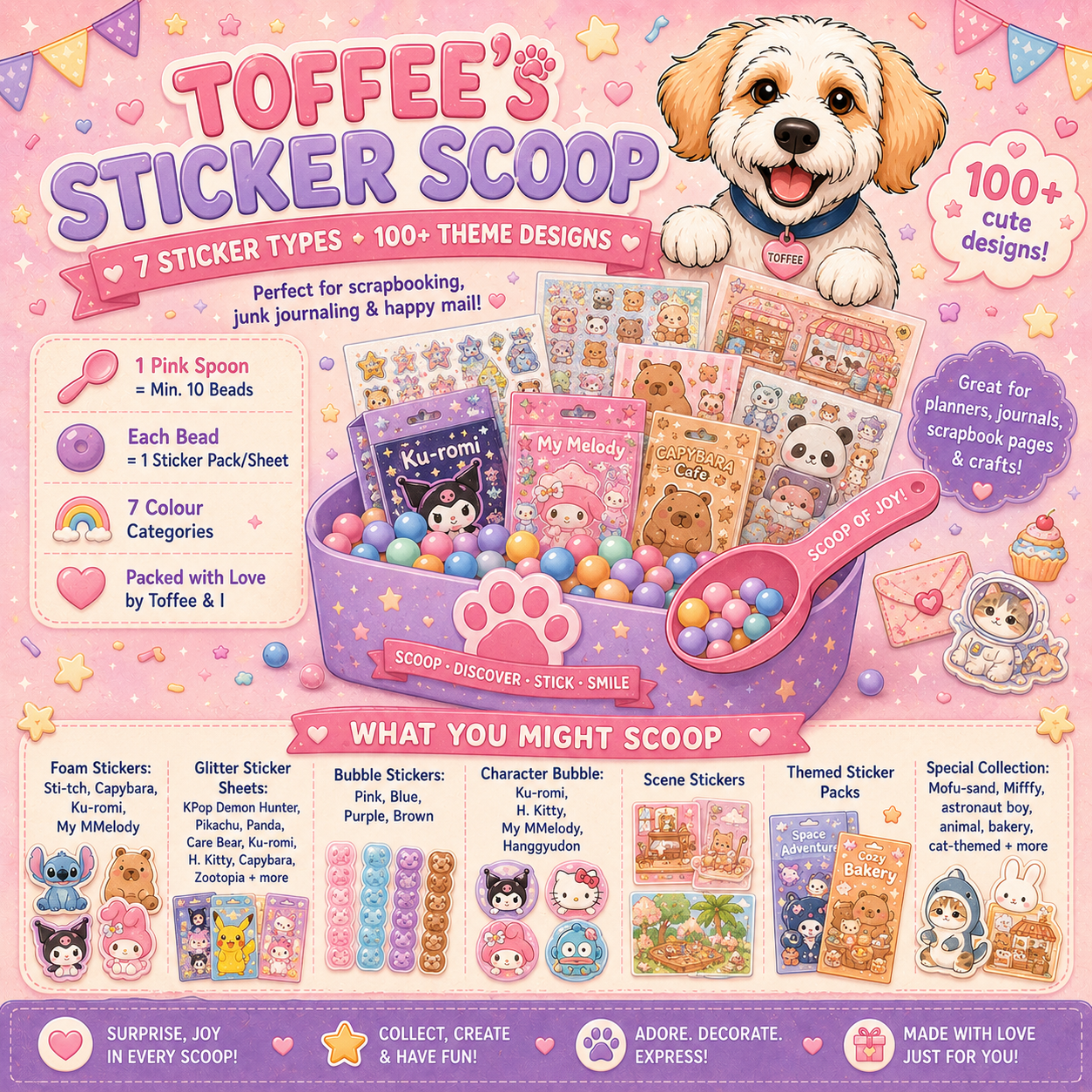Toffee’s Sticker Scoop – Mystery Sticker Packs & Sheets